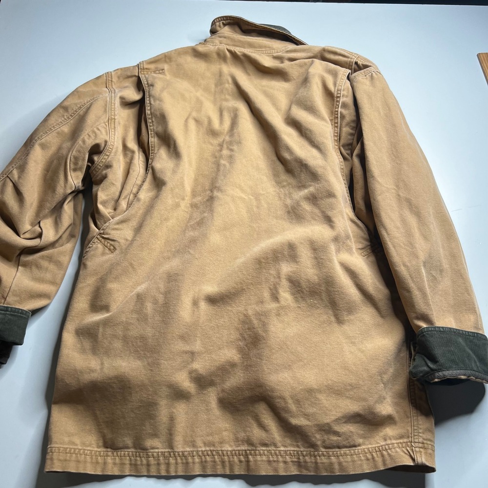 LL Bean Mens Medium Hunting Field Coat Tan Canvas Plaid Lined Corduroy Trim JV93 - Picture 6 of 13